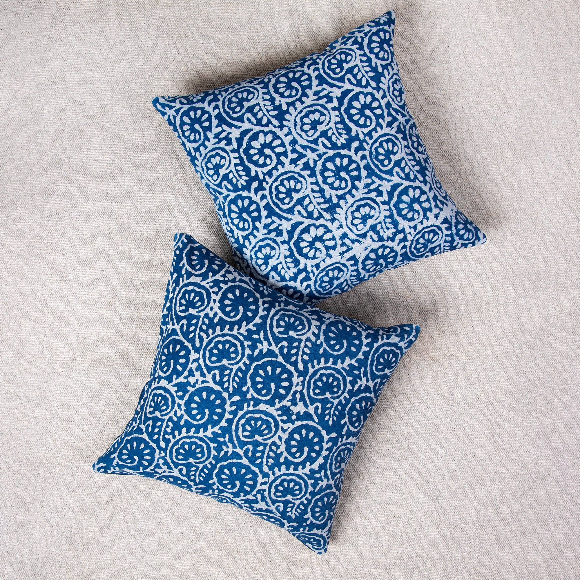 Hand Block Blue Printed Pure Cotton 24 by 24 Cushion Covers